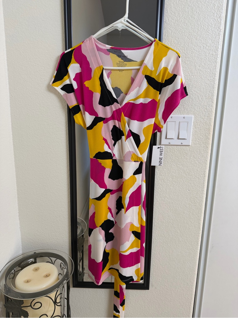 Nine West Fuchsia & Mustard Abstract Wrap Dress